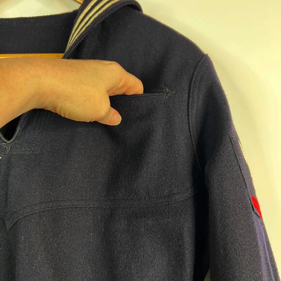 Vtg U.S. Navy Cracker Jack Uniform Brownwood 40L Wool Jumper Dress Blue Sailor - Picture 4 of 9